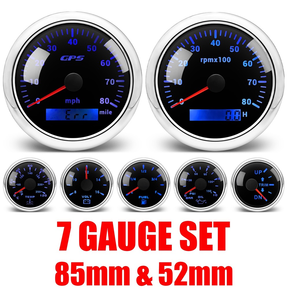 7-Gauge GPS Speedometer Set with Tachometer & Multi-Function Gauges 0-80MPH