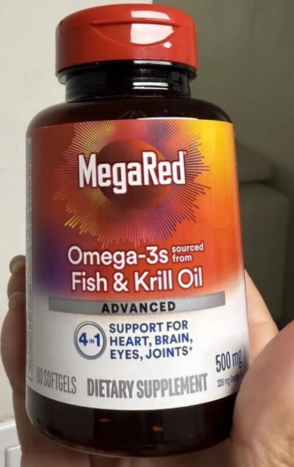 Megared Omega-3 Fish Oil with High Absorption Krill Oil 500mg Softgels - 80 Count
