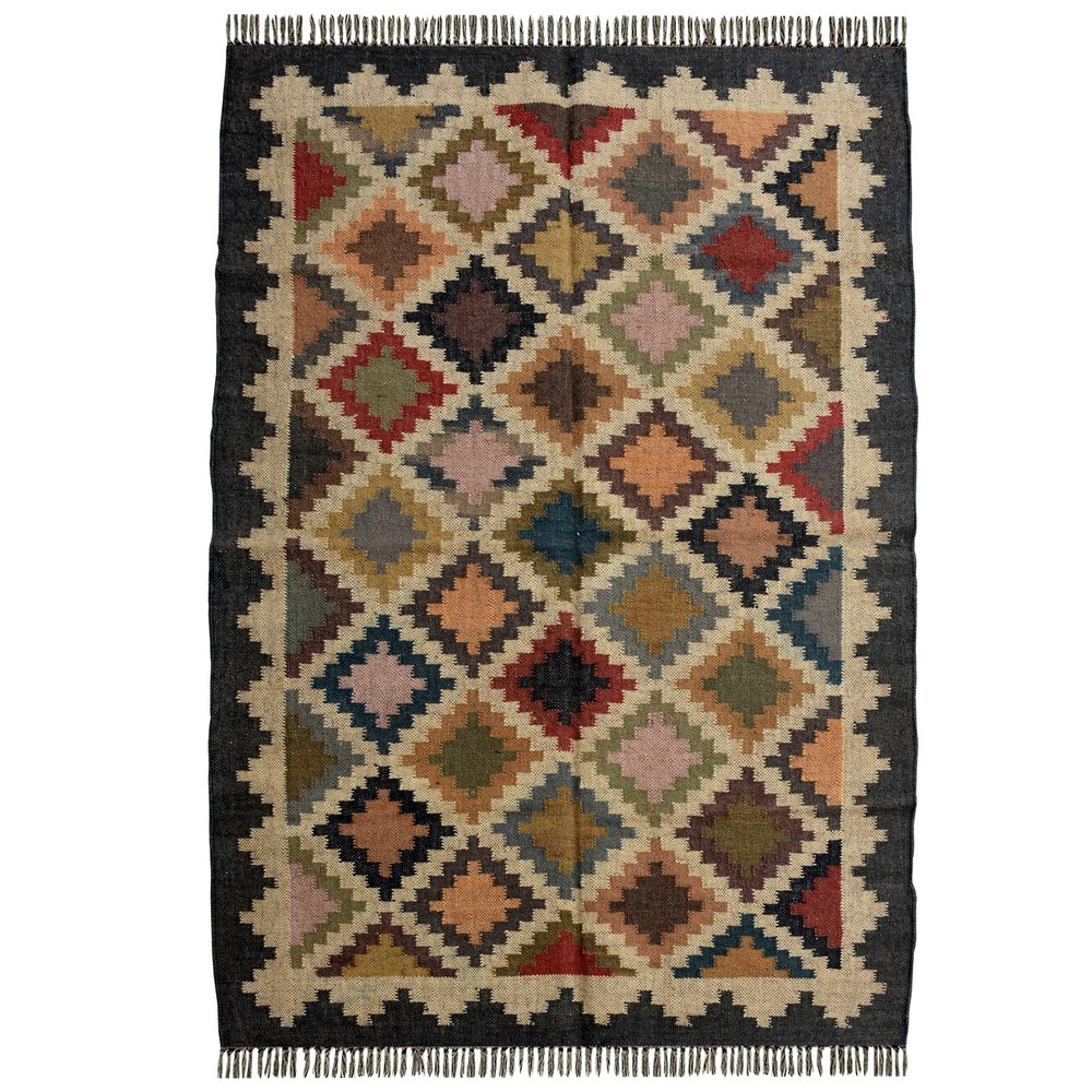 Elegant Wool Jute Kilim Rug Carpet 4x6 ft Flatweave Bedroom