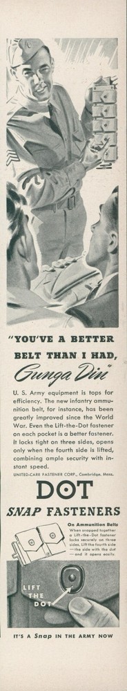 1941 Dot Snap Fasteners US Army Ammunition Belt World War Vintage Print Ad L5
