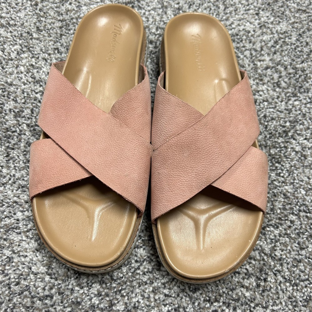 Madewell Blush Pink Dayna Nubuck Leather Slide Sandal Size 10 Cross Strap