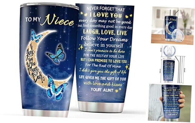 Gifts from Auntie, Gifts For 20 Oz Tumbler Butterfly Cups, Birthday Gifts Niece