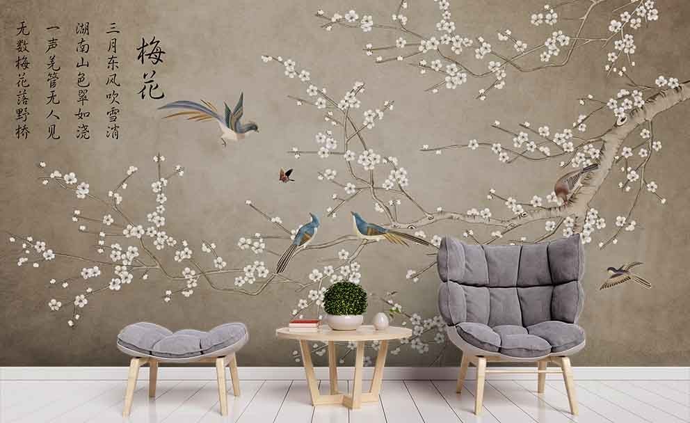 3D Chinese Style Flower Bird Painting Wall Murals Wallpaper Murals Wall Sticker