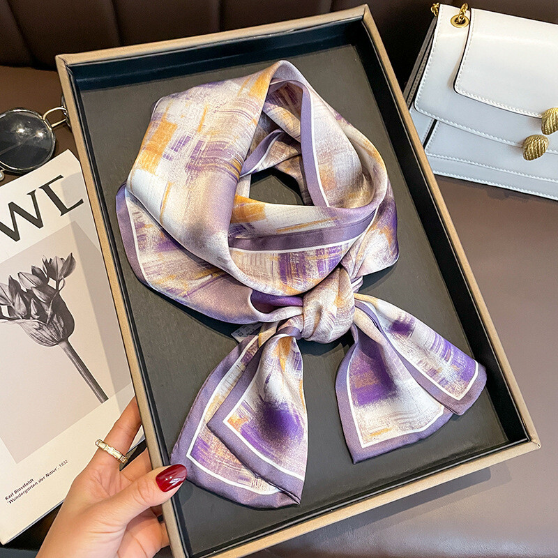 New Boutique 100%Silk 12 Momme Plain Satin Scarf Double-Layer Ribbon 150*15cm'