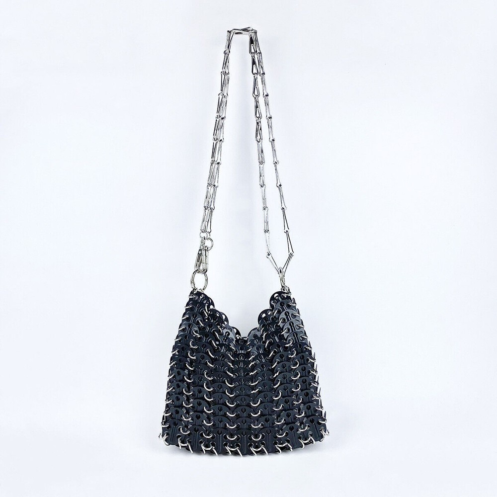 Retro Punk Metal Sequin Chain Shoulder Crossbody Bag Woven Bead Underarm Bag