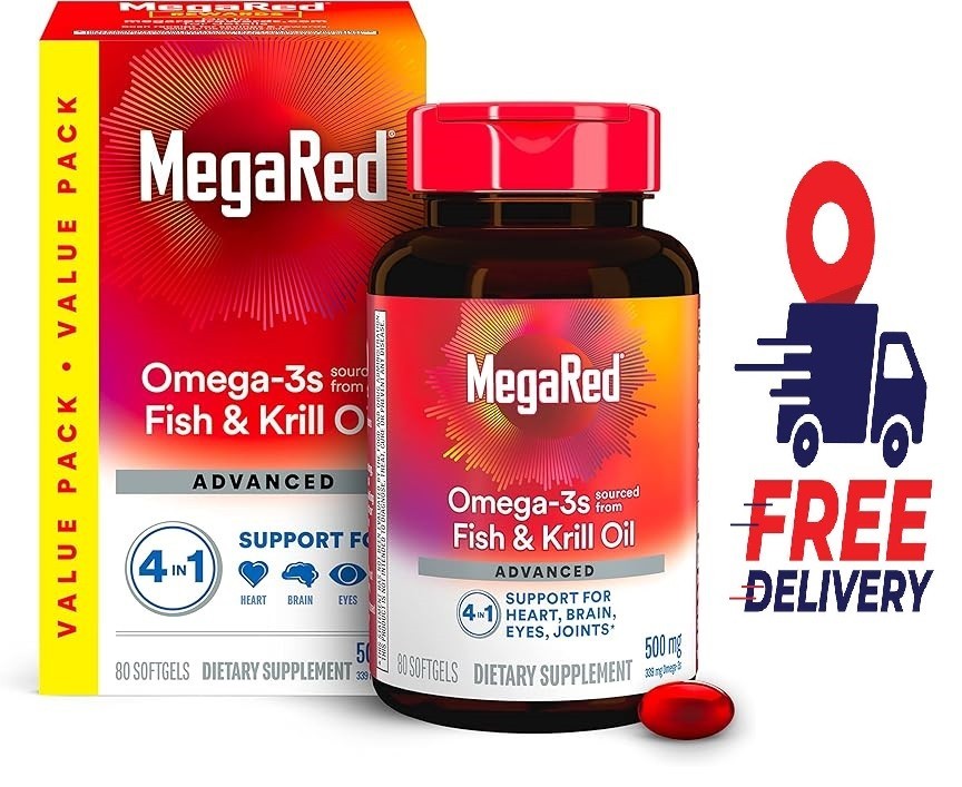 Megared Omega-3 Krill Oil 500mg Softgels High Absorption 80ct
