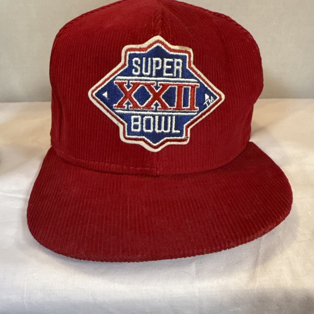 VTG 1988 NFL Super Bowl XXII Snapback Red Corduroy Hat Made in USA