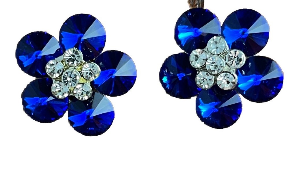 Lot 2 Brooch Rhinestone Flower Clear Blue Bridal Pin Lapel Hat Pendant Twee