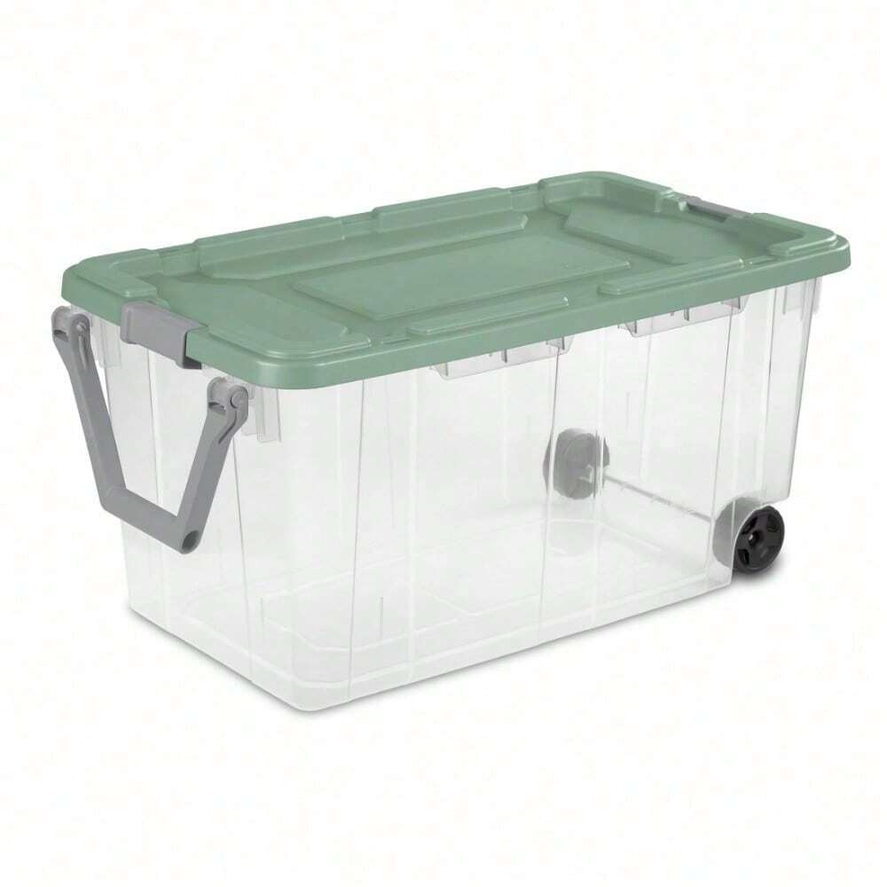 160Qt Wheeled Storage Box Set of 2 - Durable Green Sage Plastic for Adults