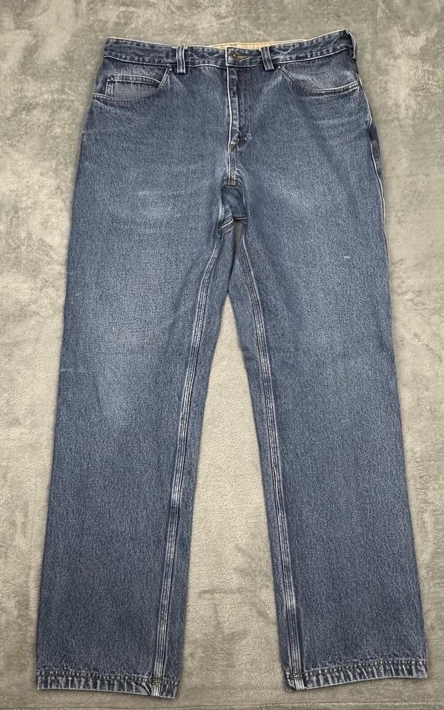 Duluth Trading Jeans Mens Fit 36x34 Blue Indigo Heavyweight Distressed Western