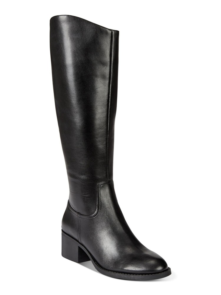 INC Womens Black Line Button Cerie Round Toe Block Heel Leather Riding Boot 6 M
