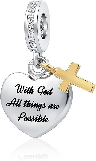 Pandora Cross Charm Dangle Bead God All Things Are Possible Bible Verse