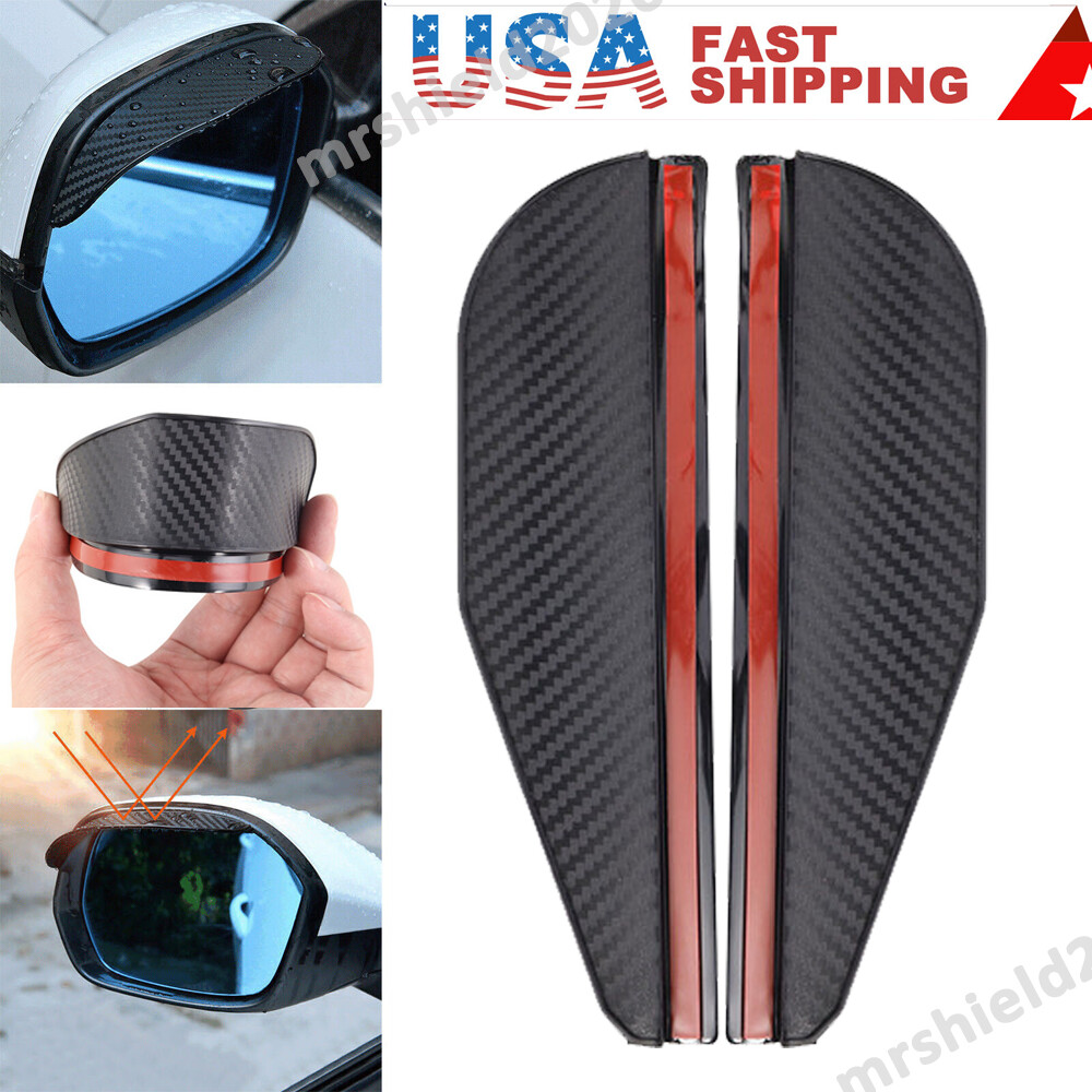 2PCS Carbon Look Mirror Rain Visor Guard For Car Auto Accessories