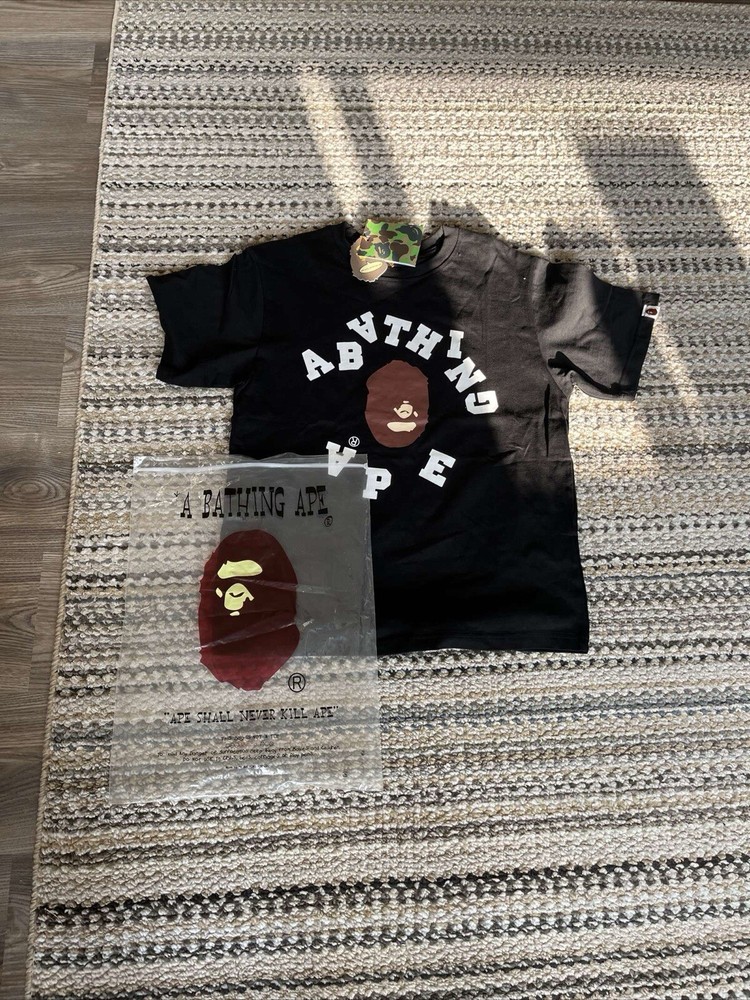 Black broken college bape tee new with tags and bag Authentic