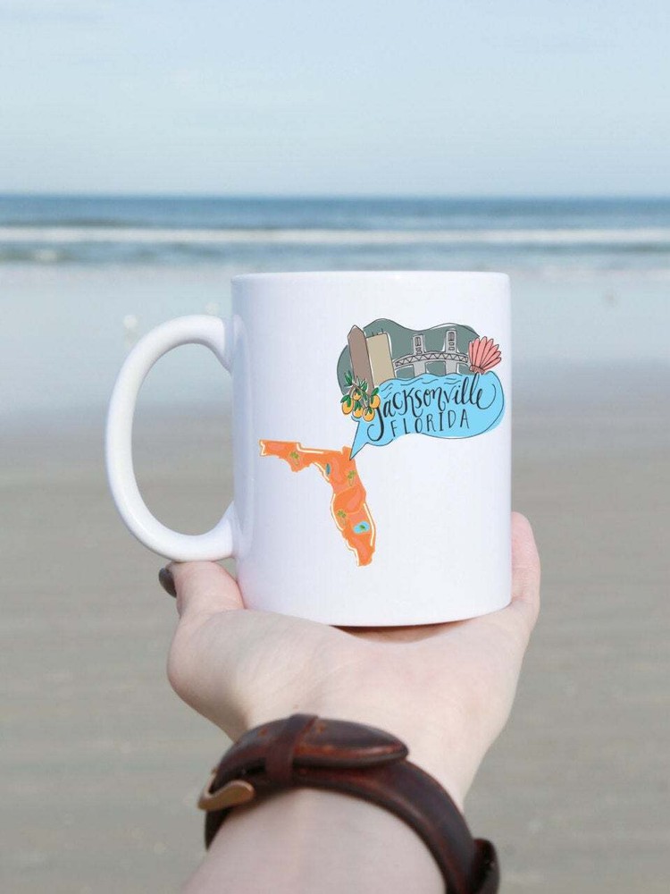 Jacksonville Florida Skyline Illustrated Ceramic Coffee Mug  