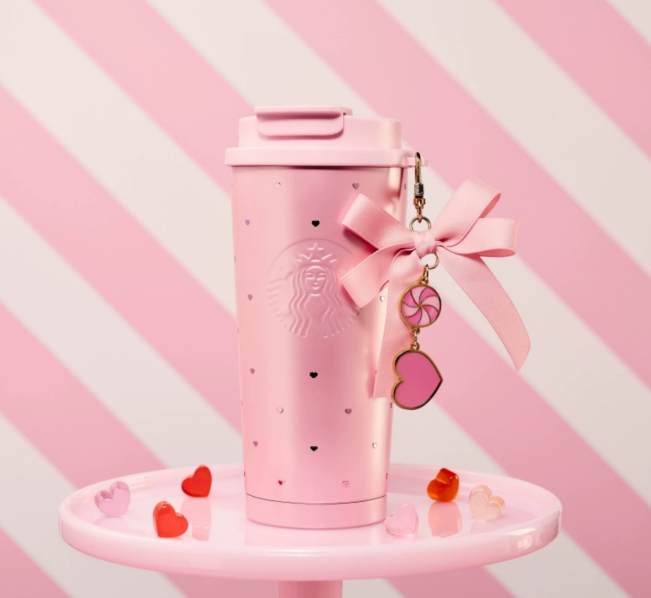 【NEW】Starbucks 2026 Chinese Valentines Day Heart Rhinestone Tumbler with Charm