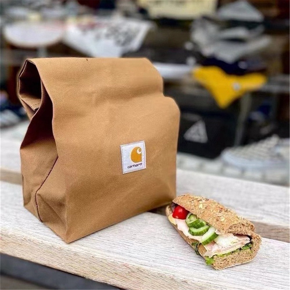 Carhartt Brown Coated Portable Lunch Bag for Fast Food Storage
