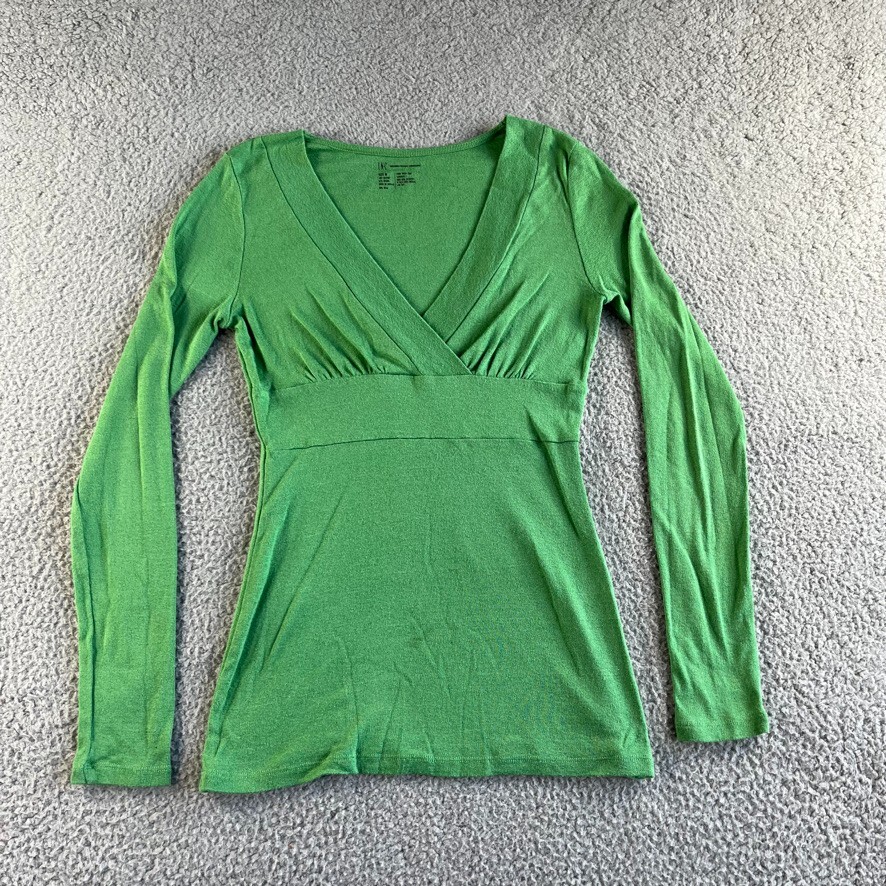 NEW Vintage INC International Concepts Top Womens Medium Green Blouse V Neck