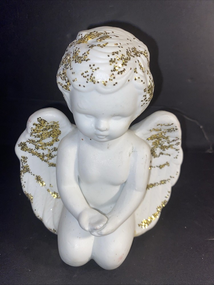 Kneeling Angel Statue Figure Gold Flakes Baby Home Decor