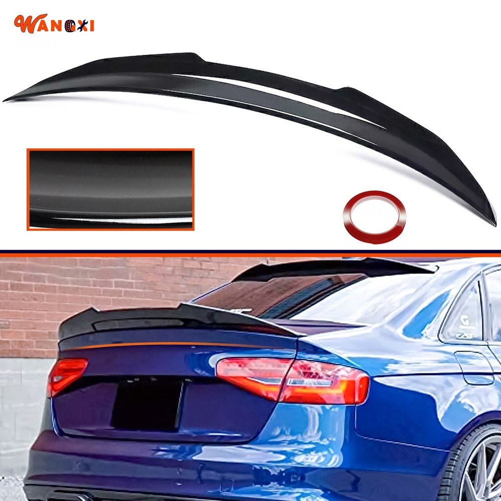 Rear Trunk Spoiler Wing for 2017-2024 Audi A4 S4 B9 Sedan High Kick Glossy Black