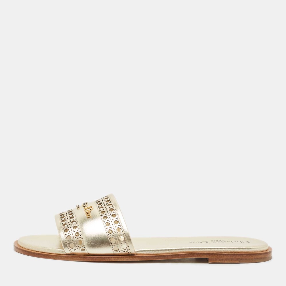 Dior Gold Micro Cannage Leather D-Lane Slide Sandals Size 39