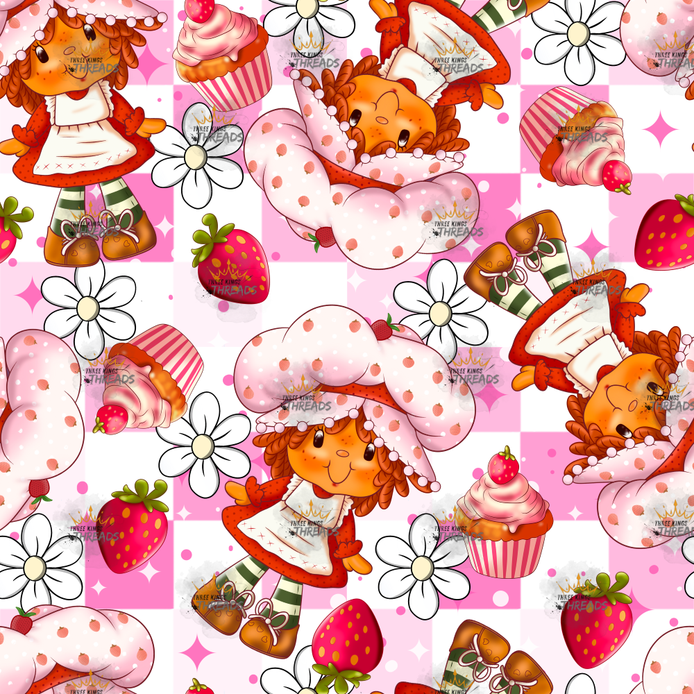 Strawberry Shortcake Pink Custom Print 1 Yard Fabric Seamless Design Approx59x36