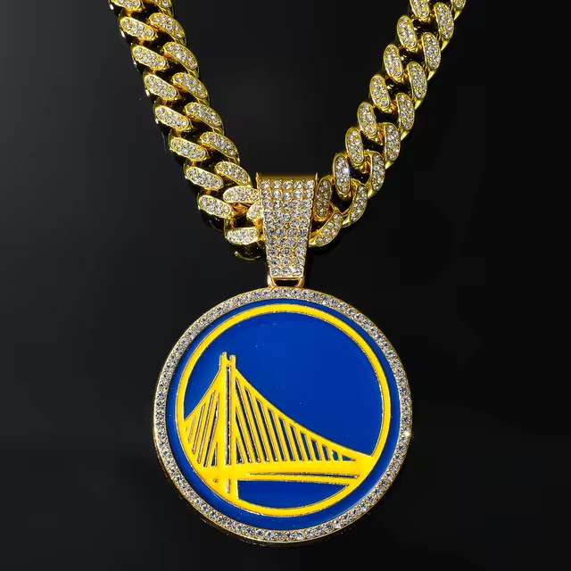 Golden State Warriors Basketball Bling Necklace Fashion Cubic Zirconia Chain