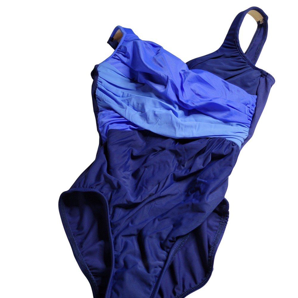 Miraclesuit Blue Colorblock One Piece Swimsuit Ruched Slimming Control Size 12