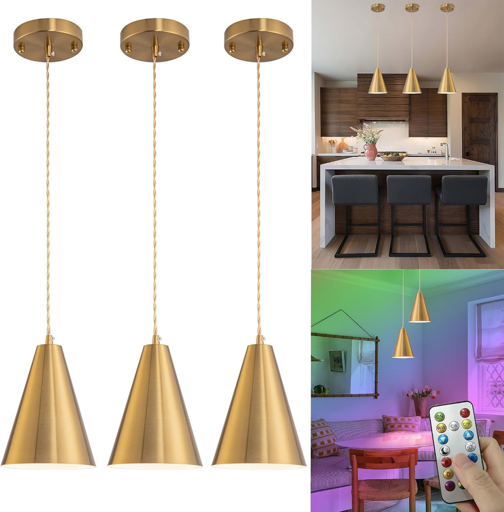 Battery Powered Remote Control Pendant Light Wireless Hanging Lamp No Wiring Needed