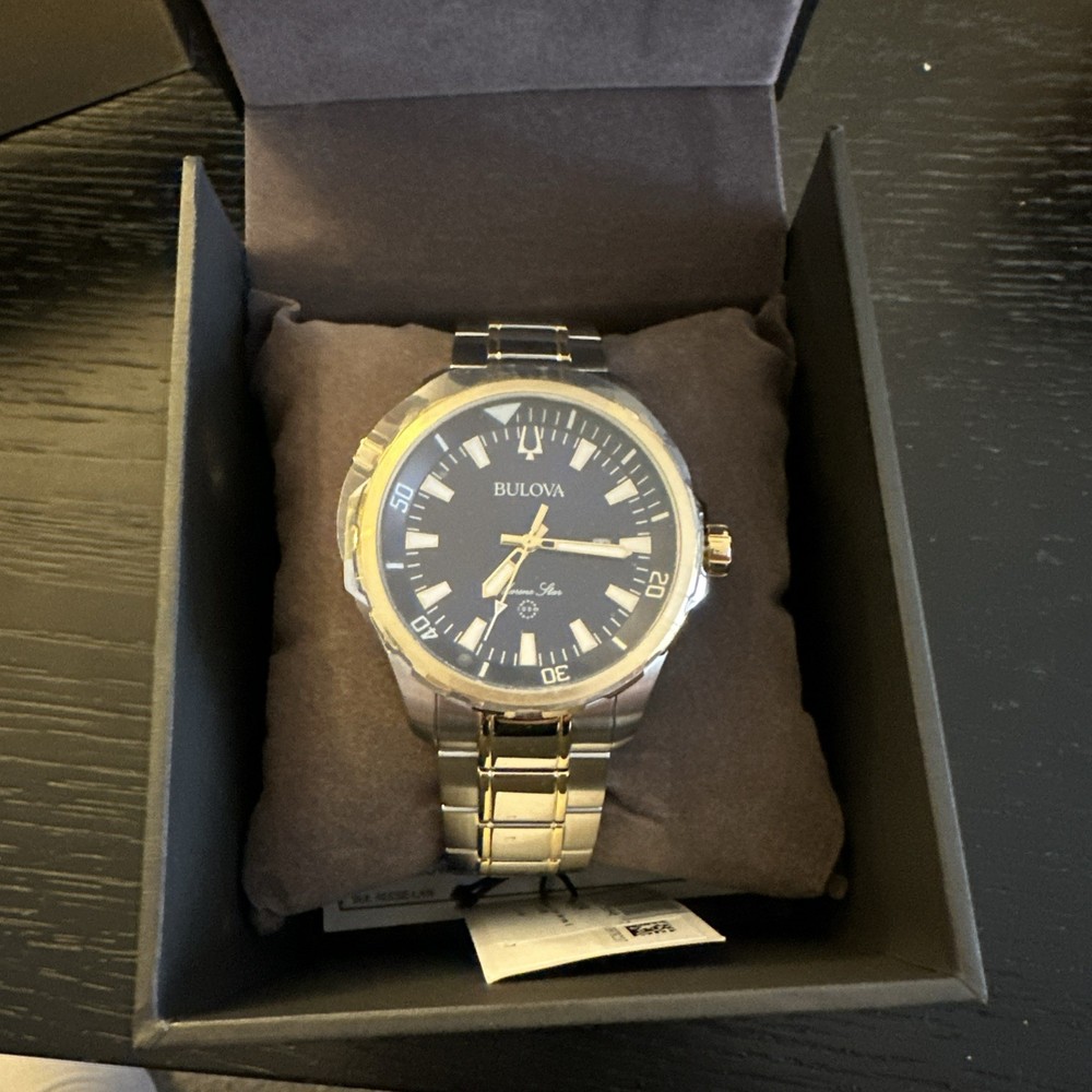 Bulova Men's Marine Star Blue Dial Two Tone Stainless Steel Watch 44mm 98B384