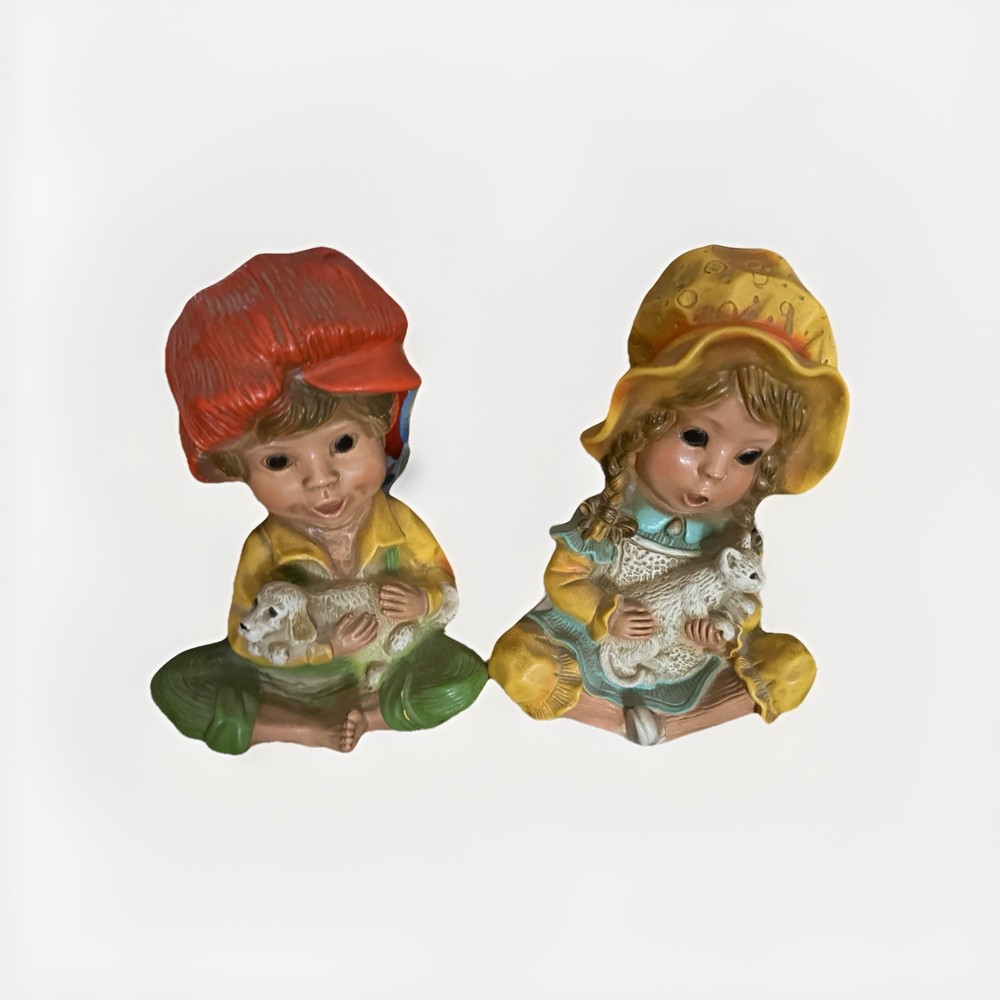 Vintage 1974 Universal Statuary #293 Girl and Boy Chalkware Alice & Andy