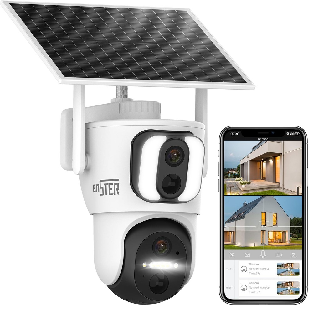 2K Solar Security Cameras Wireless Outdoor, Dual Lens Solar Cameras for Home ...