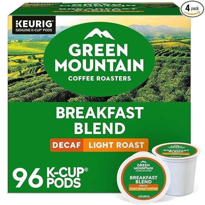 Green Mountain Breakfast Blend Decaf Coffee, Light Roast, K-Cup pods, 96 Count