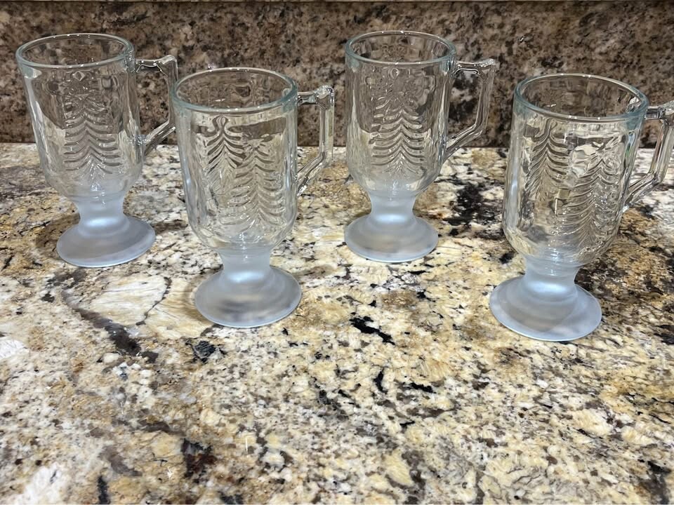 Vintage Frosted Footed Christmas Mugs Set of 4 for Coffee Cocoa Egg Nog