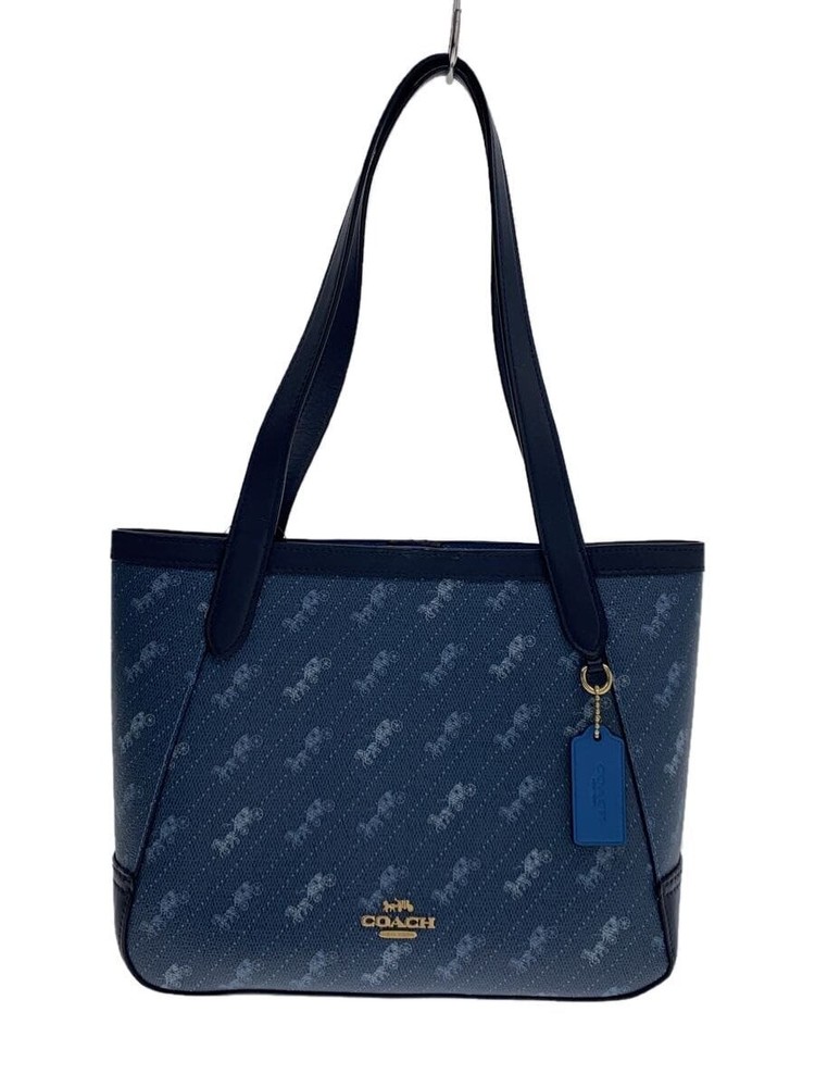 Auth COACH Tote 27 Horse Carriage Dot Print C4060 Blue Preowned Free Shipping