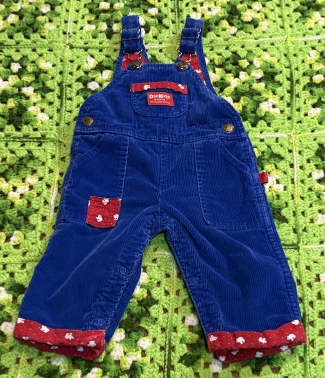 Vintage Oshkosh Vintage Blue Red Lined Corduroy Overalls Vestbak 18m USA Retro