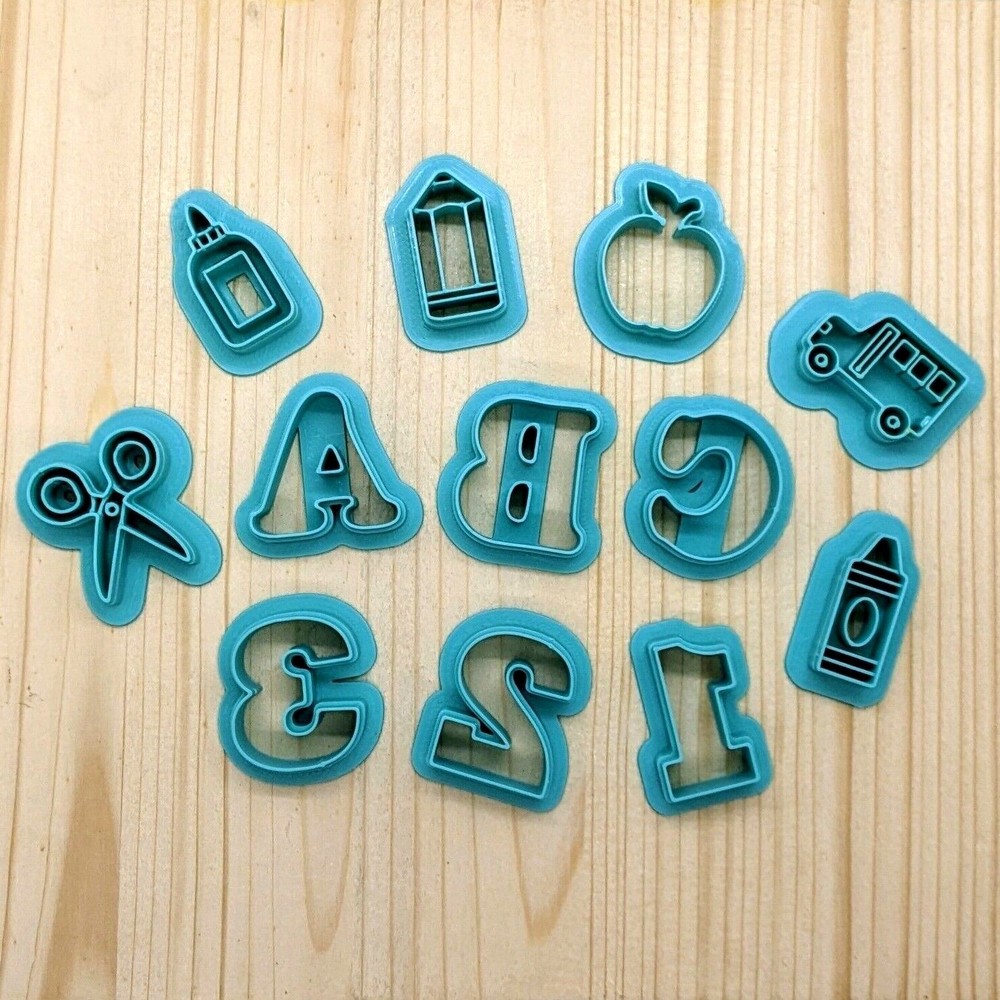 Back to School, 12 Piece, Cookie Cutter Set for Clay, Pottery, Ceramics, Fondant-image