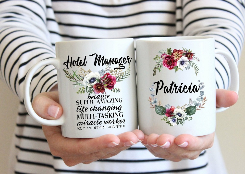 Personalized Hotel Manager Gift For Women L Custom Name Floral Cup L Thank You
