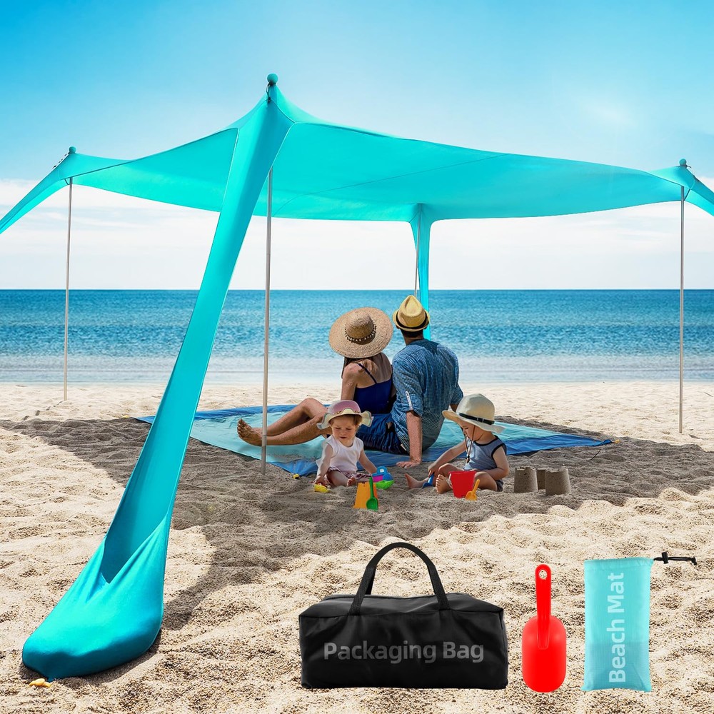 Beach Tent Sun Shelter UPF50+, 10x10 FT Family Beach Shade Canopy with 4 Alum...
