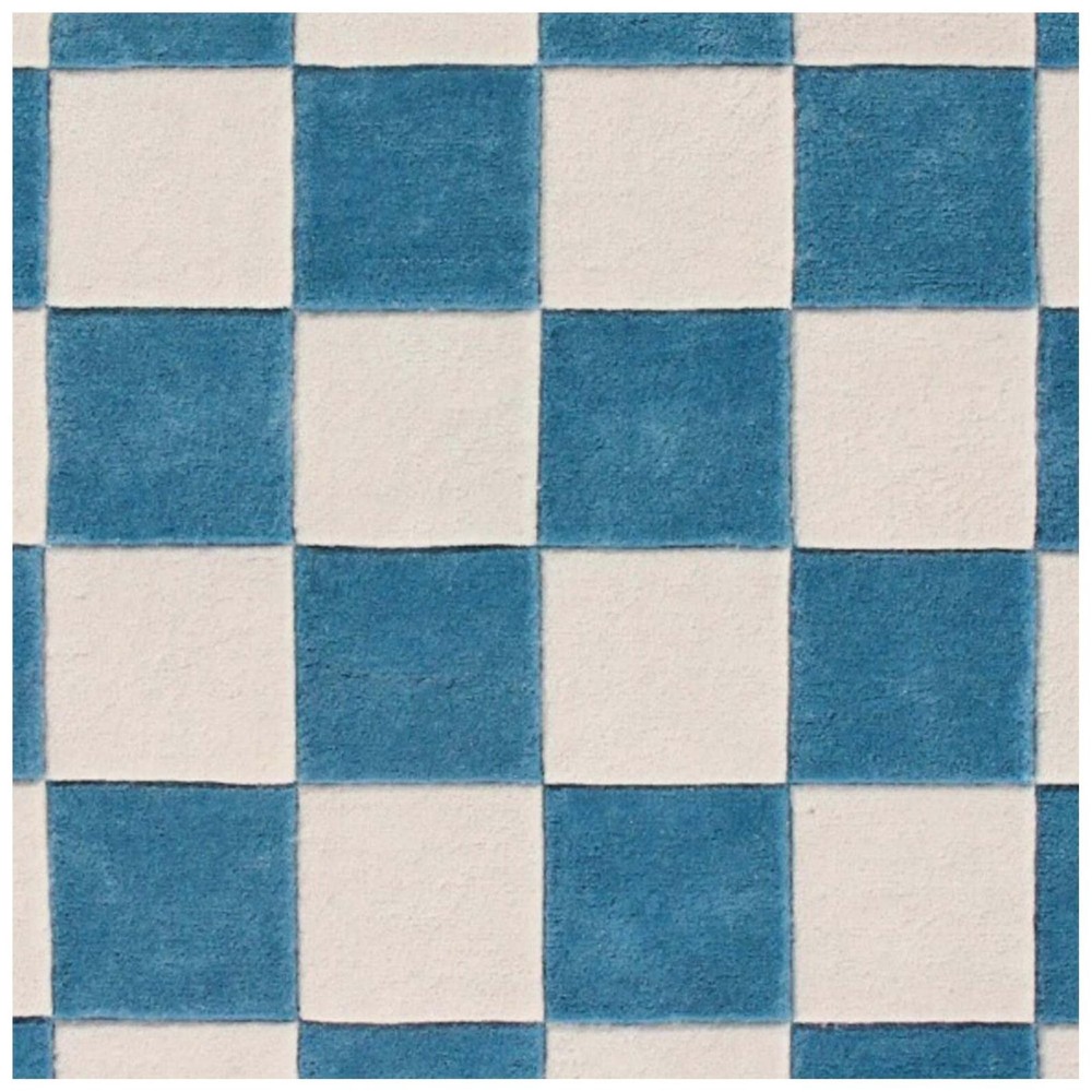 Hand Tufted Wool Rug: Blue and White Checkered Modern Carpet