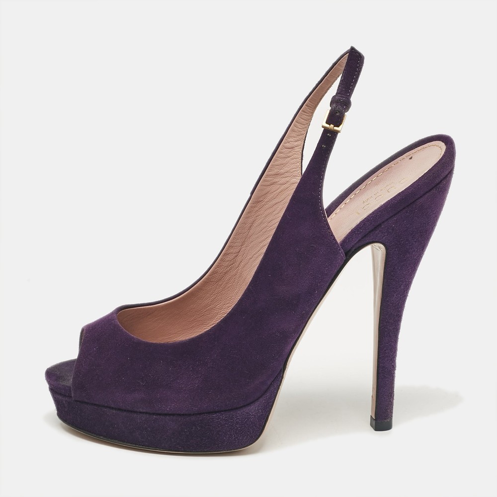 Gucci Purple Suede Ankle Strap Sandals EU 38.5 Womens Luxury Heels