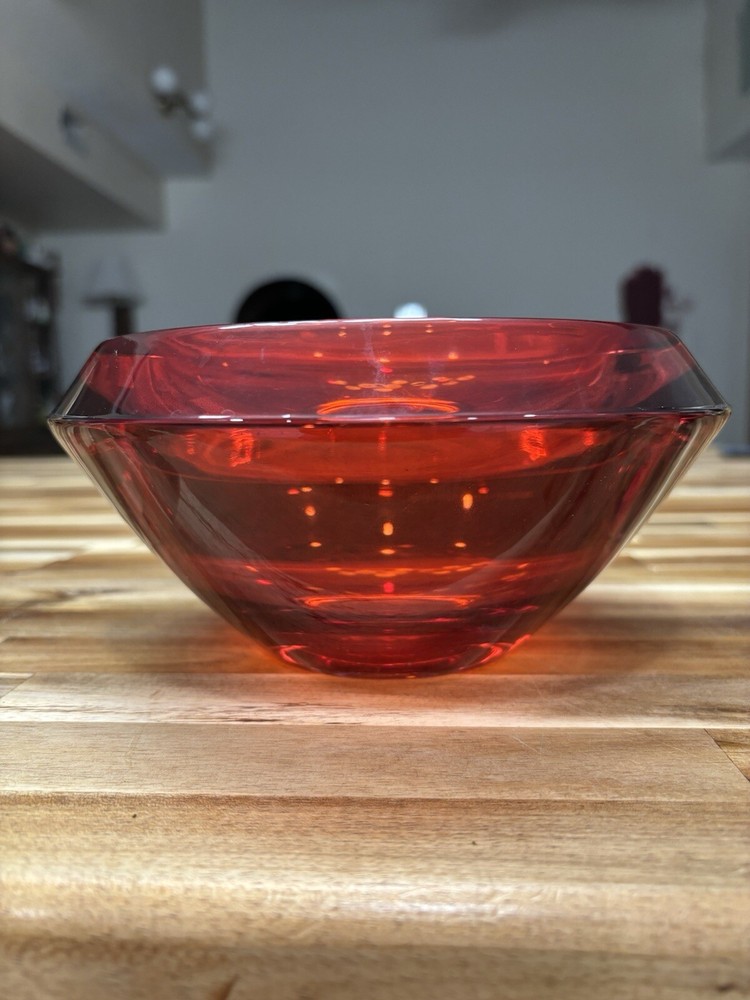 Vintage Teleflora Glass, Heavy Thick Ruby Red Beveled Edge Bowl