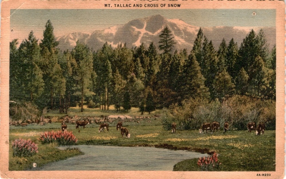 Mt. Tallac, Cross of Snow, Lake Tahoe, Emerald Bay, Curt Teich & Co Postcard