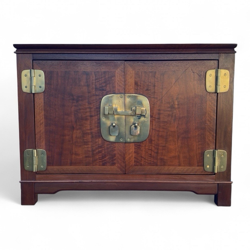John Widdicomb Mid Century Walnut Cabinet with Brass Hardware Storage Side Table  
