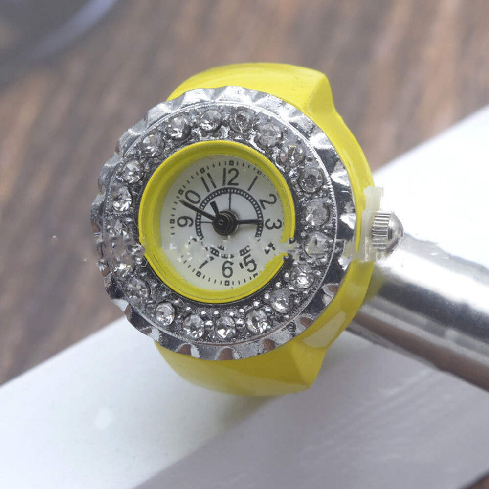 Trendy Cartoon Rhinestone Ring Watch for Women with Diamond Accent in Yellow