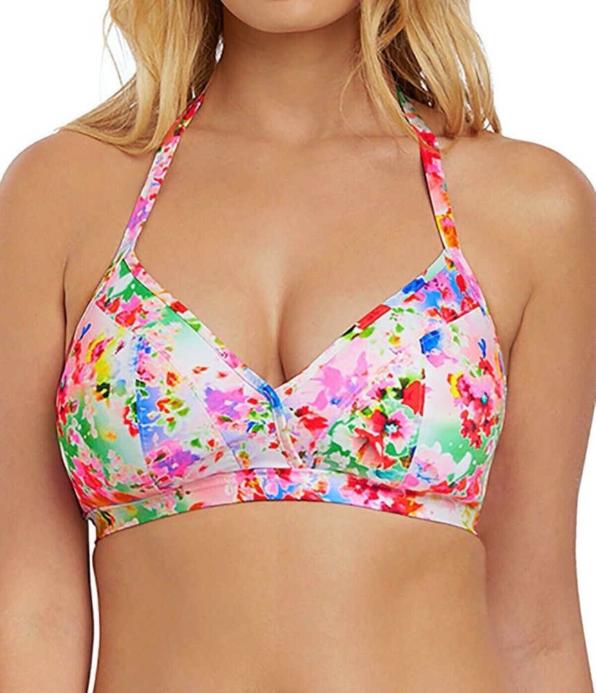 Freya Endless Summer Bikini Top Size 36F Confetti White Non Wired Halter 2969