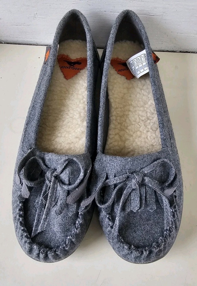 Rocket Dog Grey Cotton Sherpa Insole Moccasin Loafers Slip Ons Women's Size 8