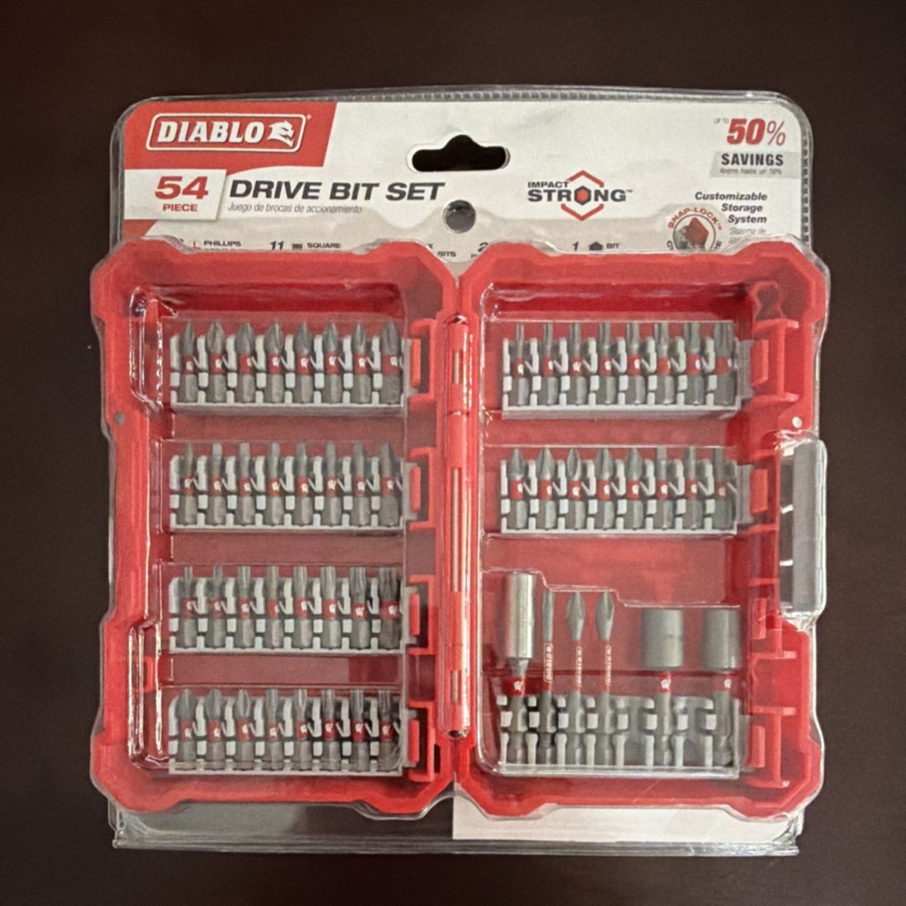 Diablo 54-Piece Drive Bit & Nutsetter Set Phillips Square Torx Red Case