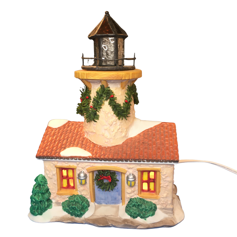 1998 Retired Stucco Lighthouse Christmas Ornament by Seasonal Specialties Co Vintage Collectible-image