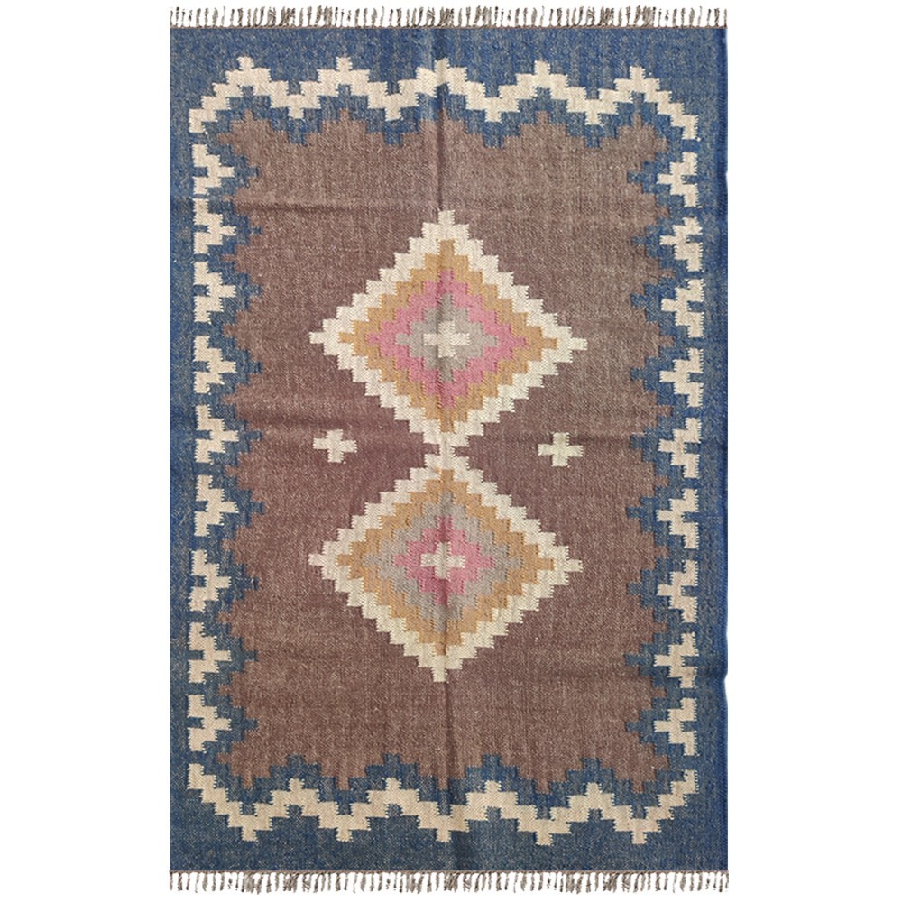 Handmade Contemporary Wool Jute Rug 3x5 ft Flatwoven Washable for Bedroom Living Room